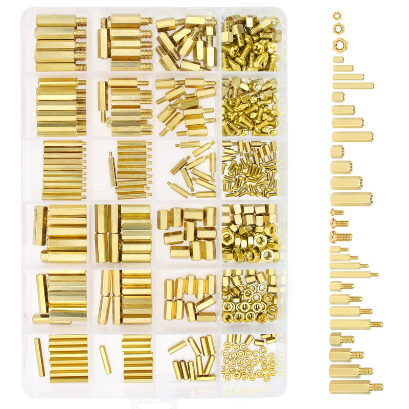 HELIFOUNER 422 Pieces M2 M3 M4 Male Female Hex Brass Spacers Standoffs Screws Nuts Assortment Kit, Threaded Pillar for Printed Circuit Board Motherboard M2 M3 M4 Brass Standoff Set