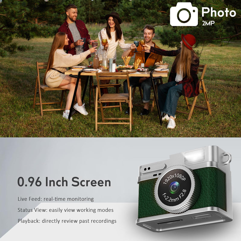 KOOMTOOM Keychain Camera,1080P Retro Digital Camera with 32GB SD Card,USB Charging Cable 0.96'' Mini Photocamera Photo Video Recorder for Students/Kids,Suprise Box Included(Green) Green