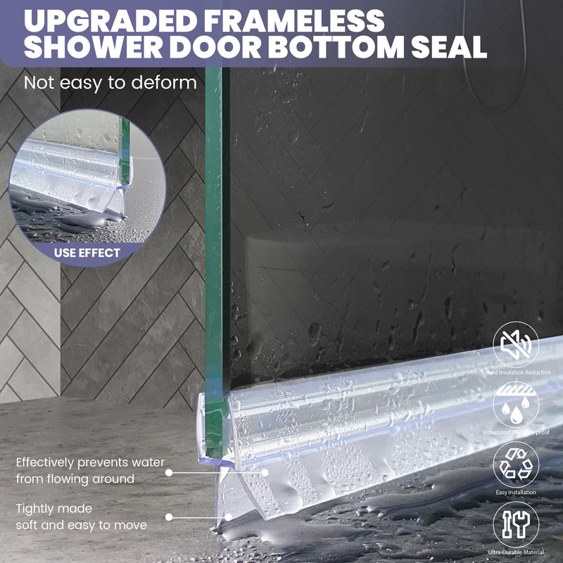 Frameless Shower Door Bottom Seal Strip for 1/4"(6mm) Thick Glass, Super Clear 36 Inch Long 2PCS Shower Door Seal, to Water Block for 6mm glass,36 inch long