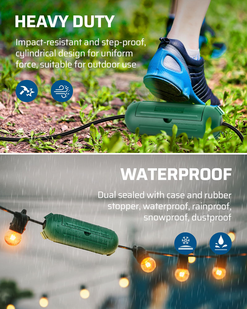 DEWENWILS 6-Pack Outdoor Extension Cord Cover, Waterproof Plug Cover with 4 Seal Latches, Adjustable Compartment for 12/14/16Gauge Cords, Protect Christmas Decoration Lights and Plugs, Green 6 Pack