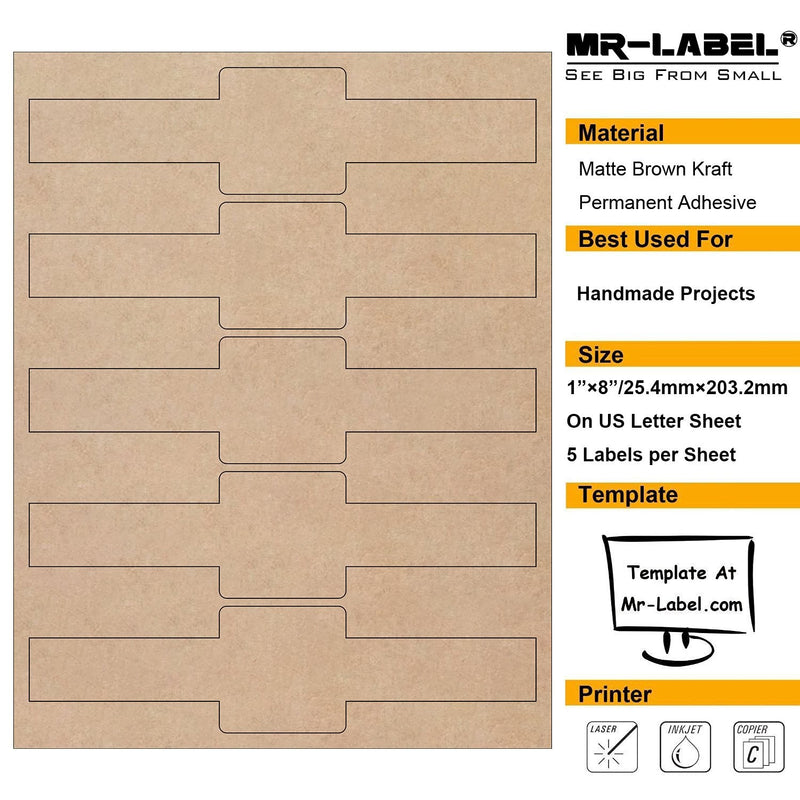 [Australia - AusPower] - Mr-Label 1”×8” Printable Natural Kraft Brown Wrap Label - Cigar Band Label - for Handmade Lotion Bars Bath Bombs | Gift Label - for Inkjet/Laser Printer (10 sheets/50 Labels) 10 sheets/50 Labels 