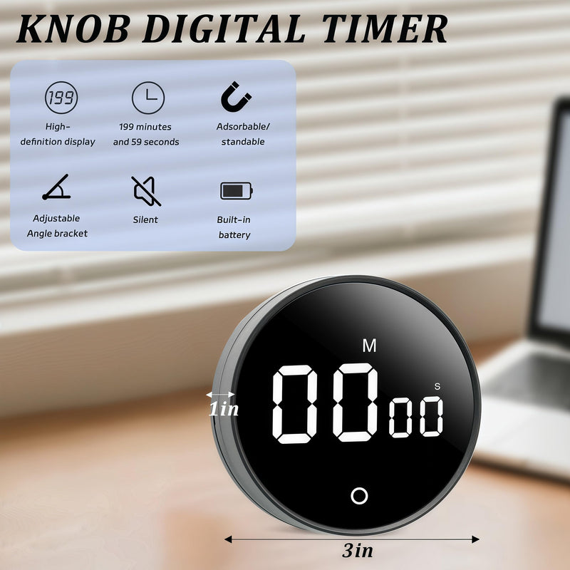 2Pcs Digital Kitchen Timer - Magnetic 199-Minute Countdown Countup Timer with Large LED Display,Volume Adjustable, Visual timers for Cooking,Gym,Meeting,Classroom,Study,Work,Outdoor Activities,Black Black-2pcs