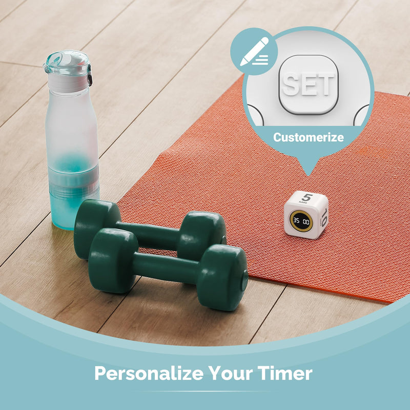 KADAMS Pomodoro Cube Timer Productivity Visual Timer - 5/10/25/50 Min Rotating Countdown, Customize Countup Silent Mode- for Work Study Cook Workout Kitchen Back to School Classroom (White, 2 Pack) White + White
