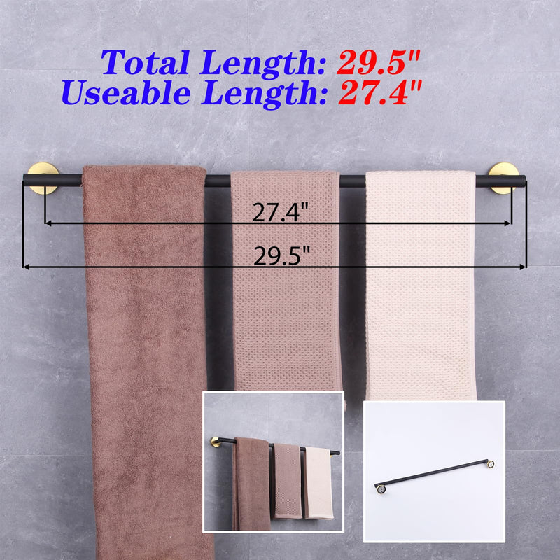 GERZWY Black & Gold Towel Bar, 30 Inch Stainless Steel Bathroom Wall Mounted Towel Rail, Hand Towel Holder AG1101C75-BD 30 Inch (Pack of 1)