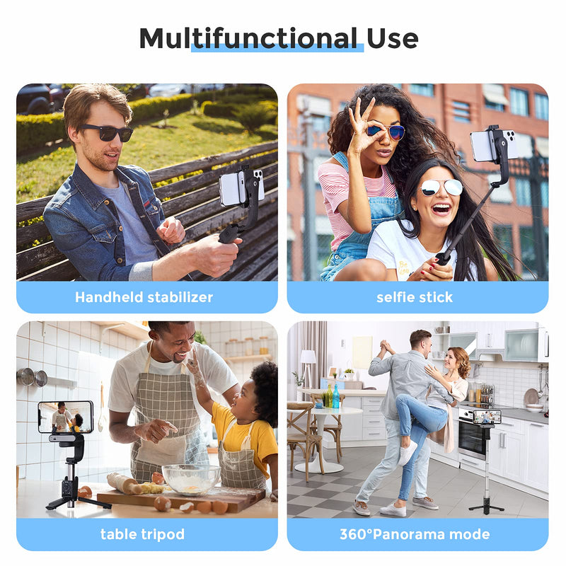 Selfie Stick Tripod with Remote 1-Axis Gimbal Stabilizer, 4 in 1 Portable Phone Tripod w/Extendable Stick, Face Tracking & 360°Rotation for iPhone 13 Pro Android Video Recording Vlog hohem iSteady Q Black Selfie Stick with remote