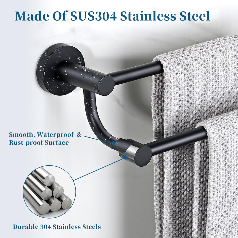 Alise Double Towel Bars,24 Inch Towel Rack for Bathroom, Wall Mount Towel Holder, Quick Drying Towel Hanger SUS304 Stainless Steel Towel Rail, Matte Black, GOY4600-B 24 inch