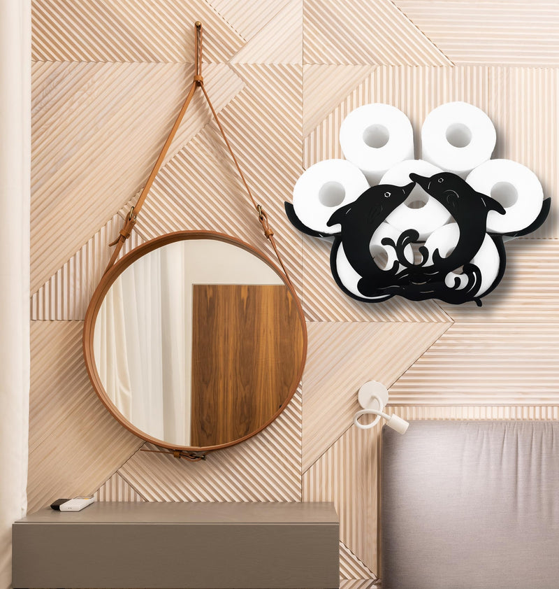 Dolphin Wall-Mounted Toilet Paper Holder: Stylish Bathroom Storage for 8 Rolls, Decorative Metal Design, Corrosion Resistant, Easy to Assemble, Space-Saving & Whimsical Dolphin Accent Dolphin B