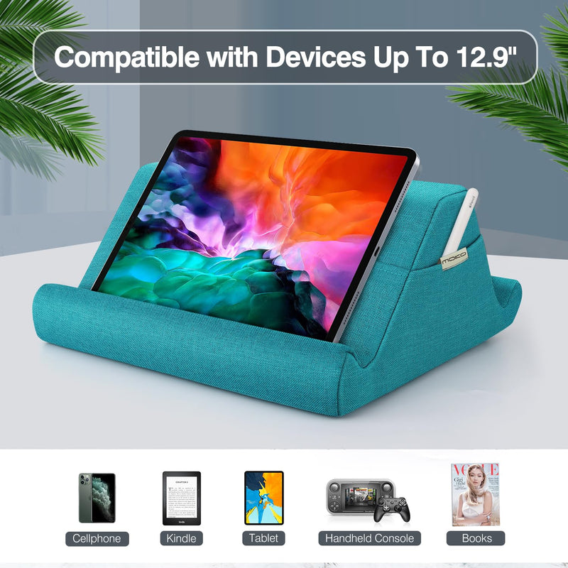 MoKo Tablet Pillow Holder, Pillow for iPad Multi-Angle Soft Tablet Stand Up to 12.9", Lap Pillow for eReaders, Books, Magazines, Fit iPad 10.2", iPad Air 3 2, iPad Pro 11"/ Pro 12.9" / 9.7" - Sea Blue