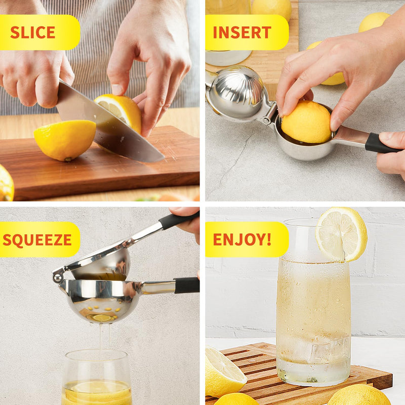Lemon Squeezer,304 Stainless Steel Citrus Press Juicer,Non-Slip Grip Design Manual Juicer,Heavy Duty Manual Citrus Press Juicer & Lime Squeezer-Silver & BLack Silver & BLack