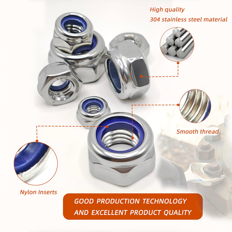 401pcs Metric Nylon Insert Lock Nuts Assortment Set DIN 985 304 Stainless Steel Nylon Locknuts Hex Locknuts Kit with Box M3 to M12 Reusable Anti-Loose Corrosion-Resistant for RC Car DIY 401pcs Assortment Set