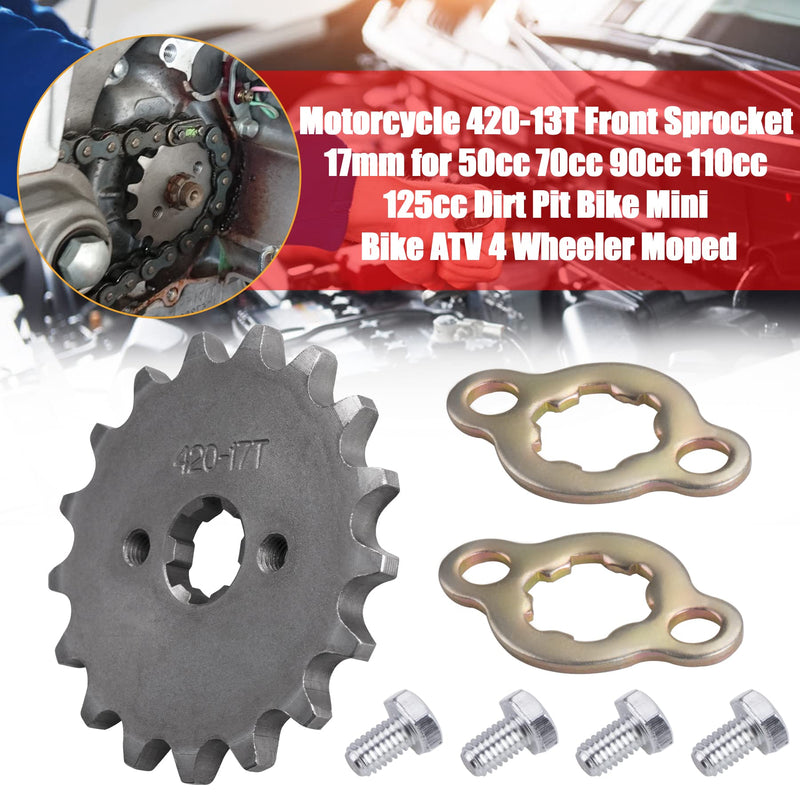 420 17T 17mm Motorcycle Front Engine Sprocket with Retainer Plate Sets Compatible with 50cc 70cc 90cc 110cc 125cc 140cc 160cc Dirt Pit & Mini Bikes, ATVs, Go Kart 420 17t 17mm 1