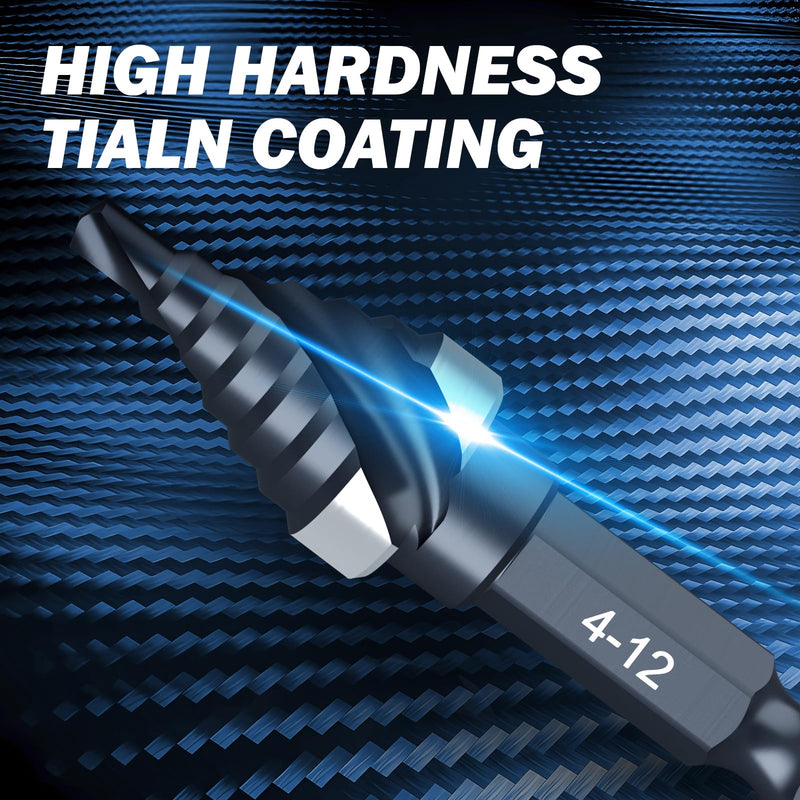 THINKWORK Metric Step Drill Bit Set, 5PCS Spiral Flute M35 Cobalt HSS Step Bits (6-16mm), 6mm Hex Shank Unibit for Metal, Stainless Steel, Aluminum, Wood & Plastic Drilling (6-16mm)-5Pcs