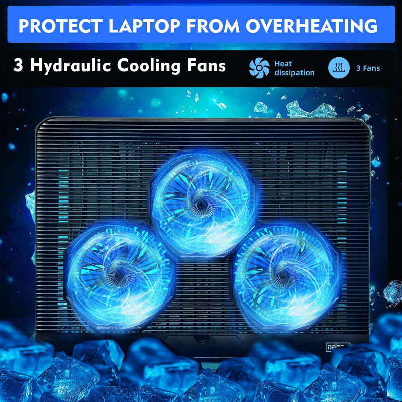 NAGAN Laptop Cooling Pad with Dual USB Ports, USB Powered Cooling Pad for Laptop with 2 Adjustable-Height, 3 Fan with Blue Light, Fits 15-17.3 inch Laptops