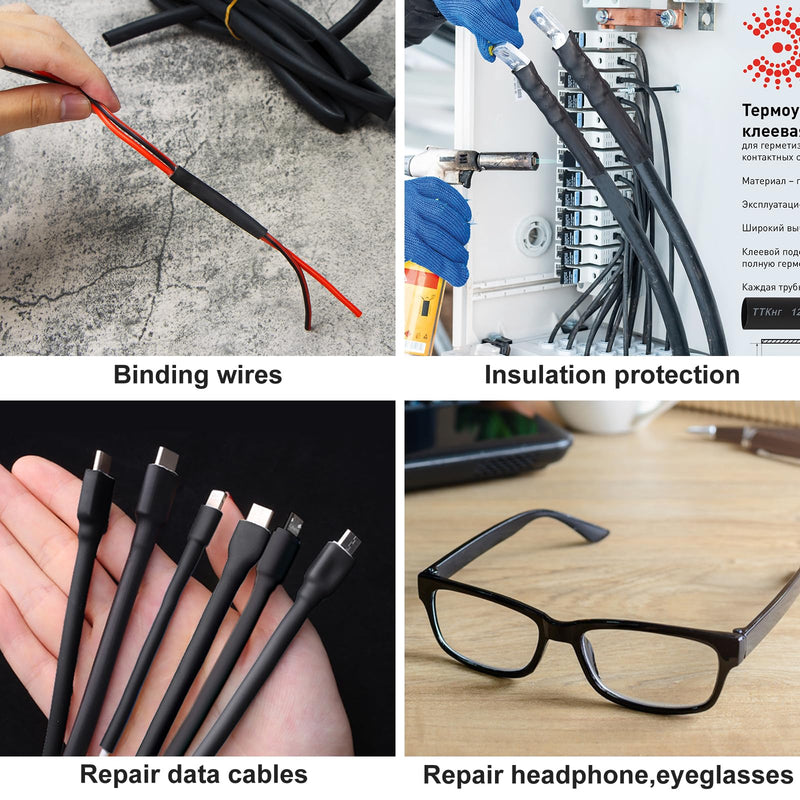 Lsnisni 90 mm heat shrink tube set with adhesive, 4:1 shrink tubes black, double-walled and waterproof, 5 sizes heat shrink tube, heat shrink tube cable sleeve - 100 pieces