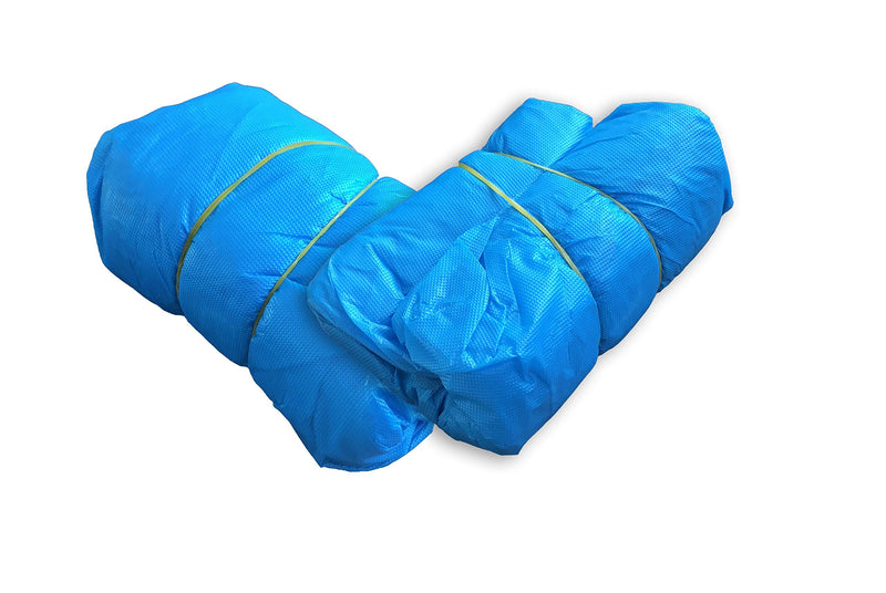 TIGA-MED Disposable Shoe Covers Pack of 100 - Strong 4.0 g CPE, Waterproof & Tear-Resistant, with Elastic Band up to Shoe Size 48, Blue (Surgical / Practice / Laboratory / Visitor)