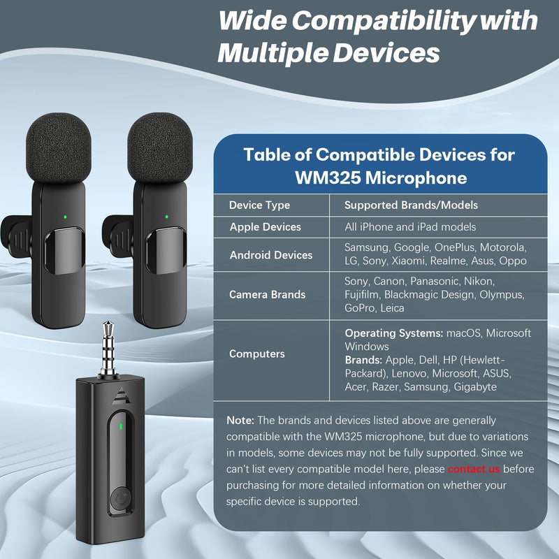 4 in 1 Professional Wireless Lavalier Microphone - 2 Pack Mini Microphone for iPhone Android Camera, Noise Reduction Lapel Mic Ultra Low Delay for Video Recording, YouTube, Interview, Tiktok and Vlog Black