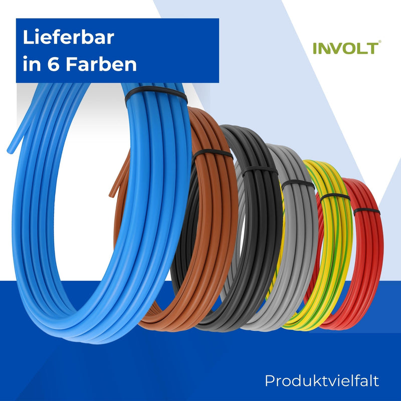 INVOLT H07V-K Wiring Cable 10 mm² Set, 5 x 1 m Cable, 20 Wire End Ferrules, Phase Tester 1m + 20 Sleeves