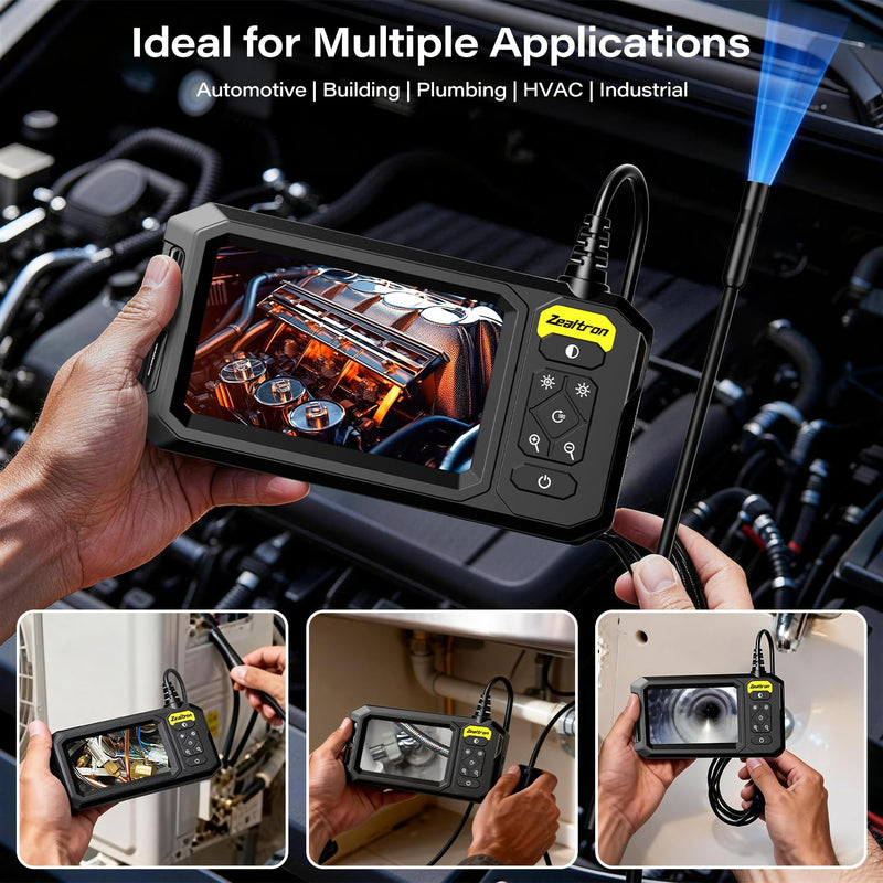 Borescope with Light, 1920P HD Endoscope Inspection Camera with 4.3" IPS Screen, 8mm Lens IP67 Waterproof with 8 LEDs, 16.5ft Semi-Rigid Snake Camera for Automotive Pipe Inspection A1