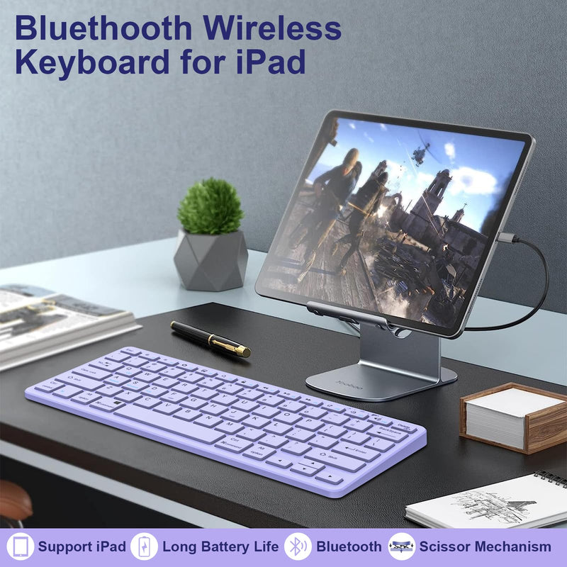 Ultra-Slim Bluetooth Keyboard Wireless Keyboard Compatible iPad 10th/iPad 10.2(9th/8th/7th Generation),iPad Air 5th/4th, iPad Pro 11/12.9, iPad 9.7, iPad Mini and All Bluetooth Devices (Light Purple) Light Purple