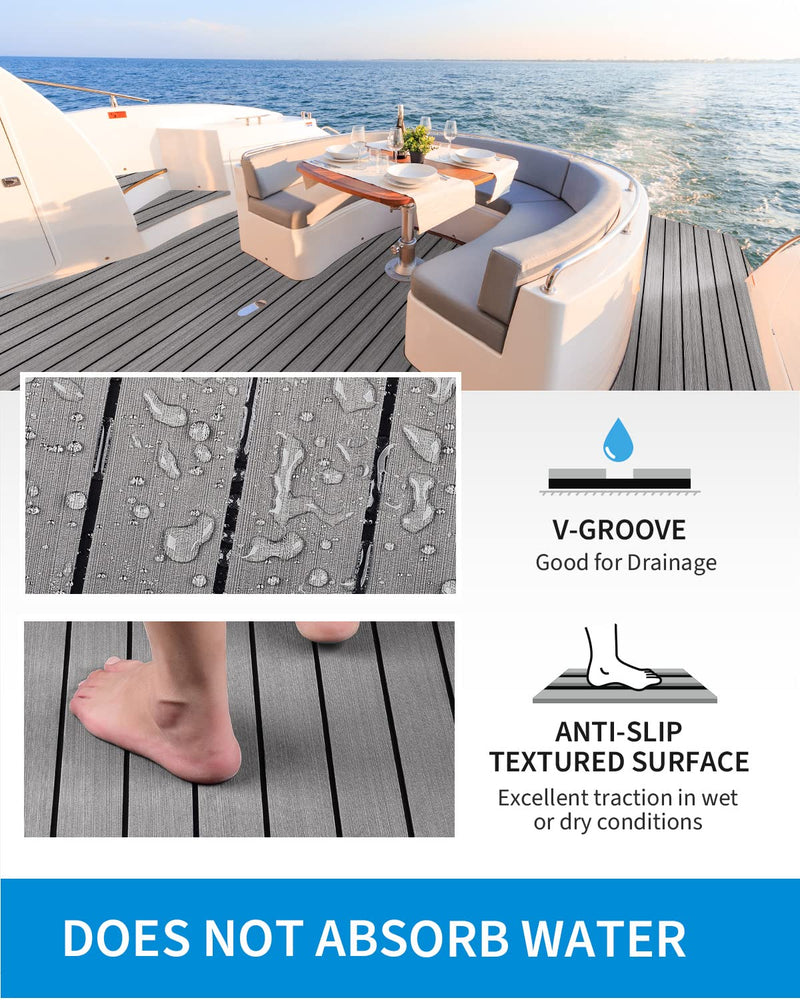 OCEANBROAD EVA Foam Boat Flooring with 3M Adhesive Backing Marine Self-Adhesive Decking 96''x45.6''/36''/28.8''/16.8'', 48''x16.8'' Faux Teak Sheet for Jon Boats Swim Platform Helm Pad RV Floor | Double-layer, Non-Slip, 6 mm Thick Eva Foam, Multiple Si...
