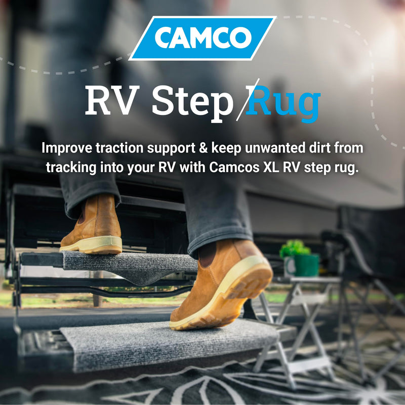 Camco Wrap Around RV Step Rug - for Manual & Electric RV Steps - Fits 18" Wide Steps - Weather-Resistant - Gray (42925)