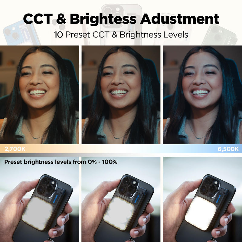 Amaran Go Magnetic Selfie Phone Light, Compatible with MagSafe & Qi2 Magnets, Dual LED Light Source with Adjustable Mirror Light & CCT (2700K-6500K), for Selfies, Makeup, & Content Creation (Charcoal)