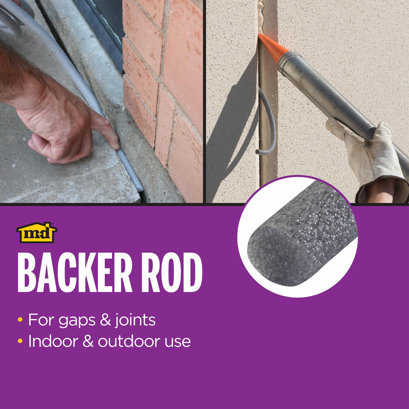 M-D Building Products - Versatile Gray Foam Backer Rod Set 1/2in x 20ft - Essential Caulk Saver for Sealing Concrete Gaps,Expansion Joints,and Crack Filling (71480),(Pack of 12) 20 ft. for 1/2 in. Gaps (Pack of 12)