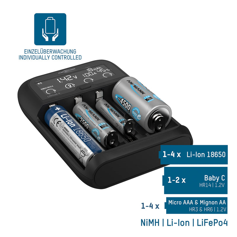 Ansmann Lithium 4 round cell charger LiFePO, LiIon, NiCd, NiMH 10340, 10350, 10440, 10500, 10350, charger only