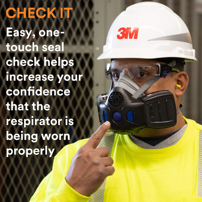 3M Respirator, Secure Click Half Face Reusable Respirator with Speaking Diaphragm and Push Button Seal Check, HF-803SD, Sweeping, Sanding, Grinding, Sawing, Dust, Large 1 Count (Pack of 1)