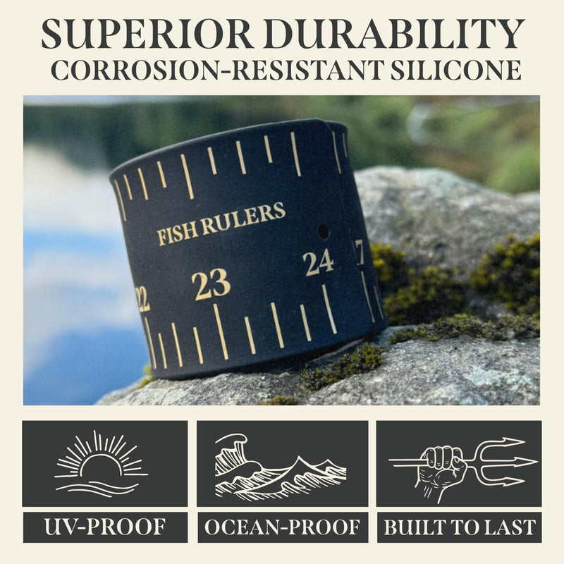 Roll-up & Slap-on Premium Fishing Tape Measure - Easy-to-Read Catch and Release Fish Measuring Device for Boat & Kayak Accessories - Compact & Extendable Fish Ruler (Black - 24" Inches) Black