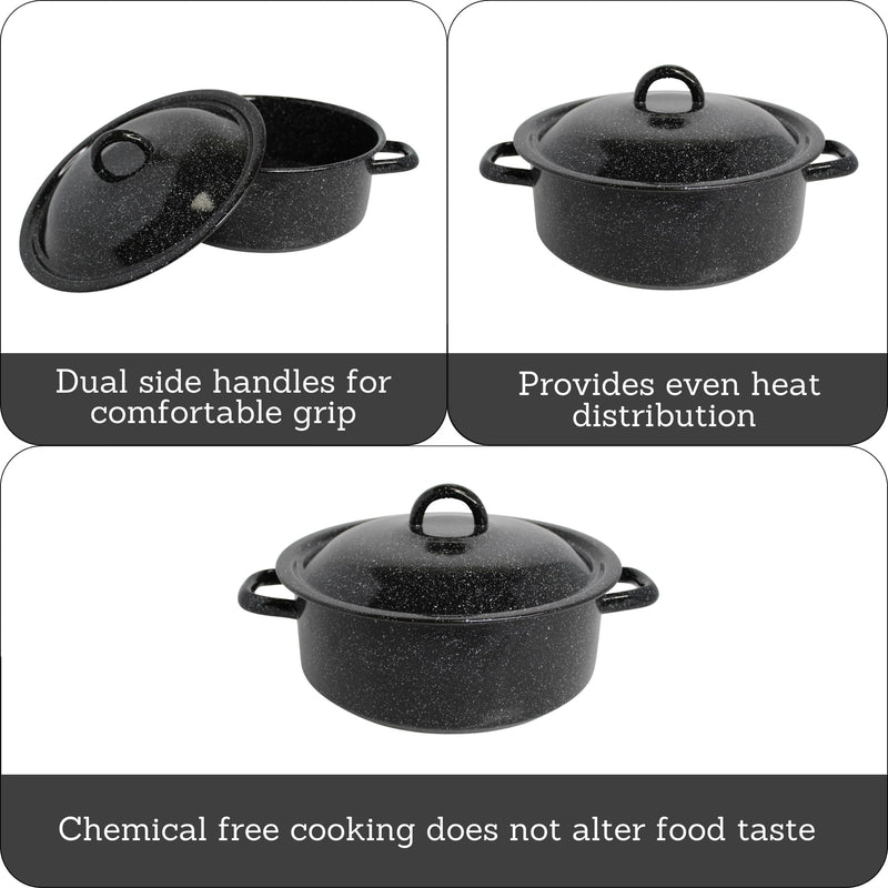 Mirro 4.5 Quart Traditional Vintage Style Black Speckled Enamel on Steel Dutch Oven with Lid, (MIR-10701)