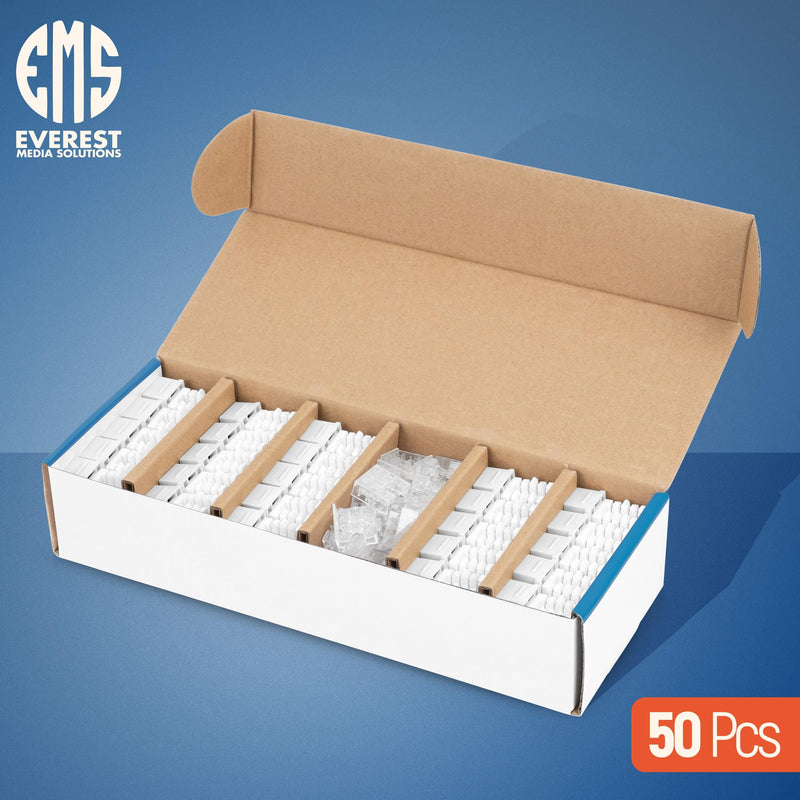 Everest 90° Angled Cat6 Keystone Jacks 50-Pack in White - Slim Profile Female RJ45 Connectors - RJ45 Keystone Jack - Ethernet Wall Jack - Cat 6 Keystone Jack - Cat 6 Wall Jack - Cat 6 Jack Quantity 50
