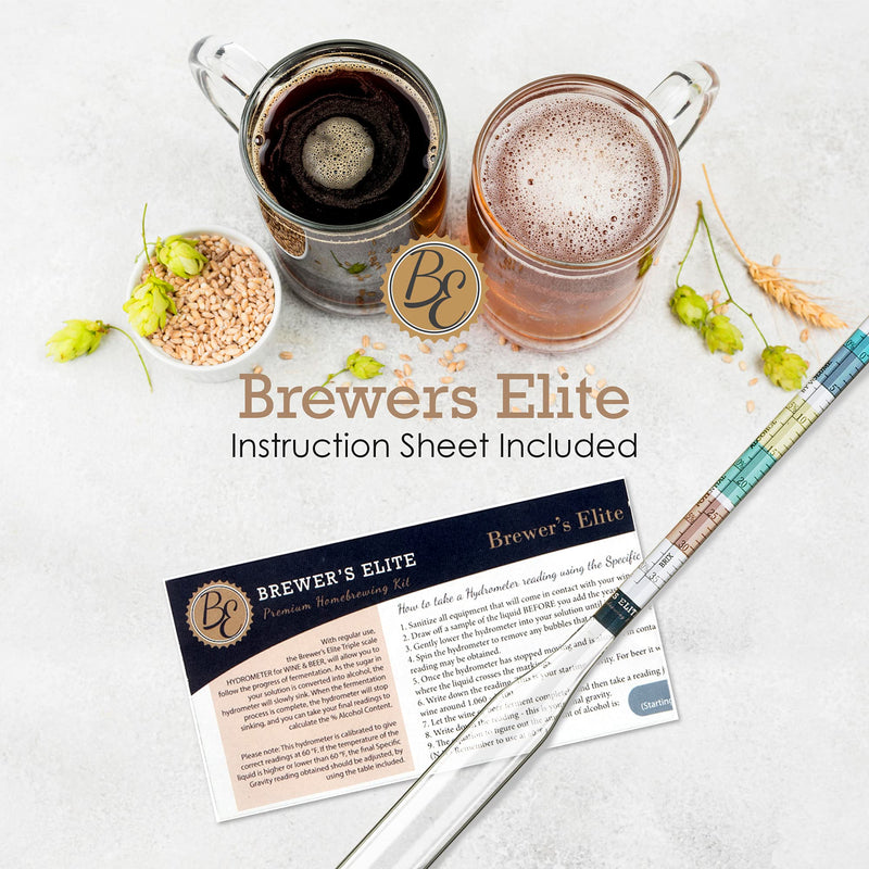 Brewer's Elite Hydrometer - for Home Brew Beer, Wine, Mead and Kombucha - Deluxe Triple Scale Set, Hardcase and Cloth - Specific Gravity ABV Tester (Hydrometer & Glass Test Jar Kit) Hydrometer & Glass Test Jar Kit