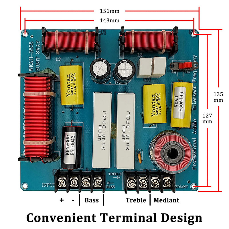 HiQltyla 3 Way Speaker Crossover, WEAH-3505 300W Adjustable Passive Crossover for Car Home Audio 4 to 8 Ohm Bass Mediant Tweeter