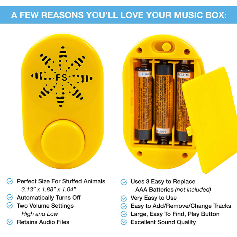 Friendly Songs Voice Recorder for Stuffed Animal - 2 Hours (7200 sec) of Audio in a Deluxe Recordable Button Voice Box, Voice Recorder with Playback and Volume Control