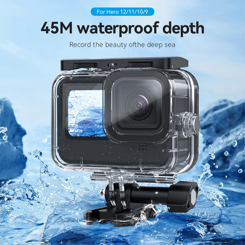 TELESIN Waterproof Case for GoPro Hero 12 Hero 11 Hero 10 Hero 9 Black, Underwater Dive Case Housing Shell Supports 60M/196FT Deep Diving Scuba Snorkeling with Bracket Screw GoPro Accessories