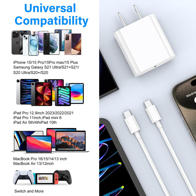 iPhone 15 Charger, 3 Pack 20W USB-C Wall Charger with 6ft USB C to USB C Cable for iPhone 15/15 Plus/15 Pro/15 Pro Max/iPad Mini 6,iPad Air4,iPad Pro 12.9