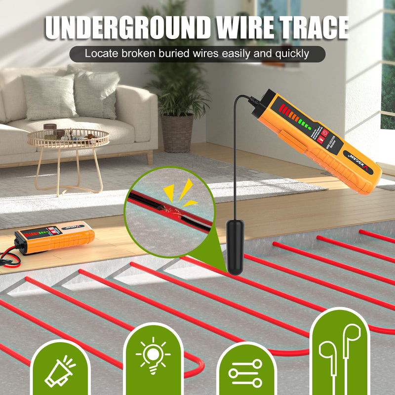 F04 Underground Wire Locator Tracer Tone Generator Kit and Probe with Earphone, Buried Wire Tester for Locating Breakage Cables & Wires Dog Fence Cables Yellow