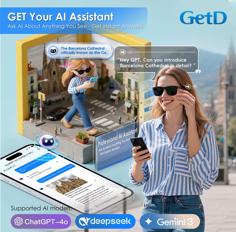 AI Glasses for Men & Women, Smart Glasses Powered by ChatGPT, AI Real-time Translation with 147 languages, 11H Music Play, Bluetooth Sunglasses with Polarized Lens, UV Protection for Daily Use, Travel Black Frame + Green Polarized Lenses