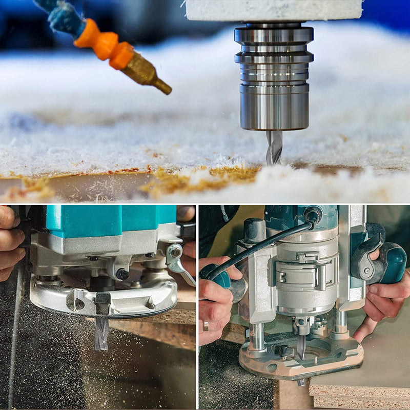 Sinoprotools spiral groove cutter 8 mm shank/solid carbide CNC spiral cutter/32 mm cutting length end mill/CNC cutter router/compression cutter double-edged for wood (2+2 flutes) 8x32x75mm