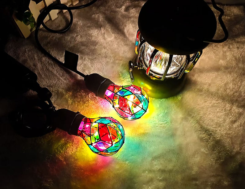 4 Pack Stained Glass Light Bulbs, LED Edison Light Bulb E26 3.5W Replacement Light Bulbs Tiffany Style for Bedroom Living Room Home Christmas Decoration A60