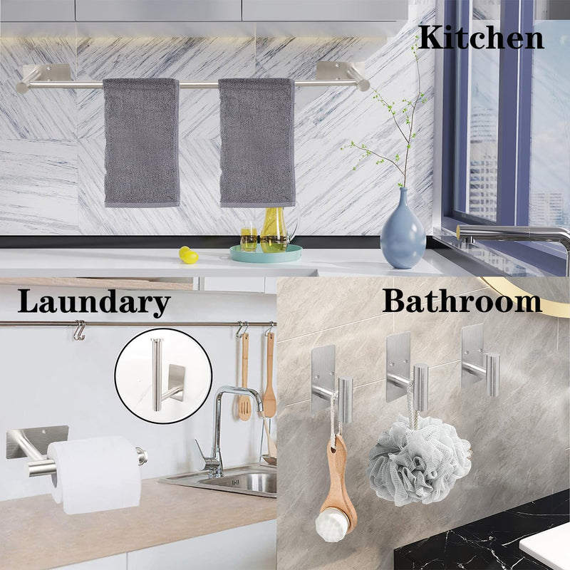 5 Pcs Self Adhesive Bathroom Hardware Set, Stainless Steel Towel Rack Set Include Adjustable 24In Bath Towel Bar+Toilet Paper Holder+3 Towel/Robe Hooks Bathroom Accessory Kit(Brushed Nickel) Brushed Nickel 24 In-5 Pcs