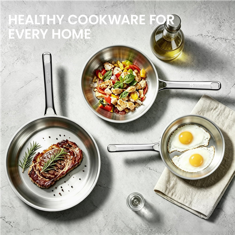 COOKER KING 8 Inch Stainless Steel Frying Pan, Small Omelette Pan, Induction Pan, Rivetless & Non-Toxic, Fast & Even Heating, Oven & Dishwasher Safe, Metal Utensil Safe, Perfect for Eggs and Omelets