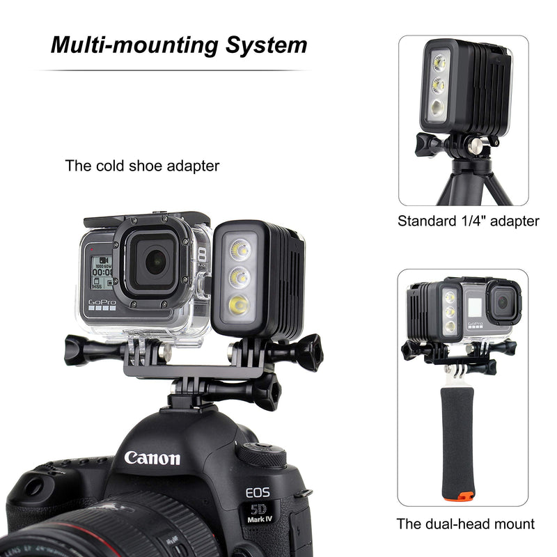 Aluminum LED Diving Light 164FT Waterproof 3 Modes Lightweight Multi-Purpose Dimmable Video Fill Night Light for GoPro Hero12 11 10 9 8 7 6 5 4 3 Session/Fusion/Max/DJI OSMO Action Camera