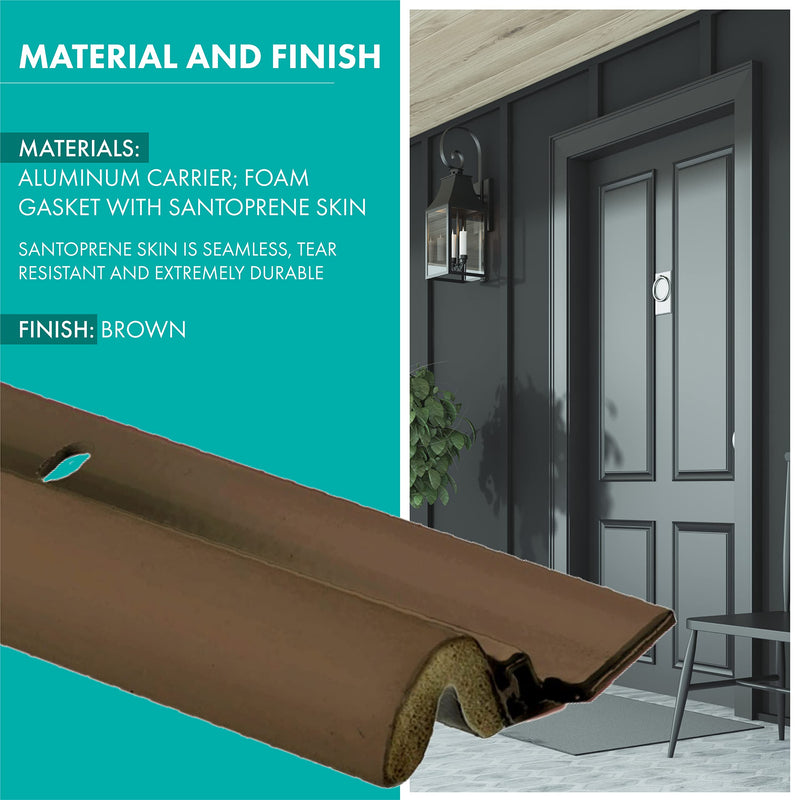 Simply Conserve Premium Screw-On Set Door Weatherstripping with Aluminum Carrier and Foam Gasket in Brown KC600-B | Draft Stopper for Sides and Top | Heavy Duty Foam Weather Stripping Seal 84 inches