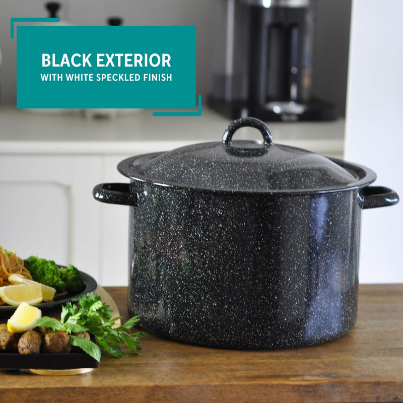 MIRRO 7.75qt Enamel Stock Pot, Black 7.8 Quarts