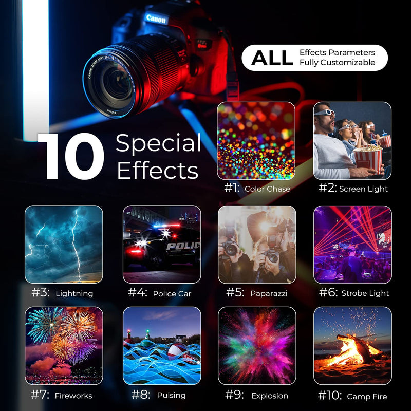 Mettlelite TLX1 RGB Tube Light LED Full Color Portable Video Light with APP Control 2800K-8000K CRI96 TLCI97 360° RGB CCT HSI Mode 10 Customizable Light Effects Rechargeable Battery Magnet Design