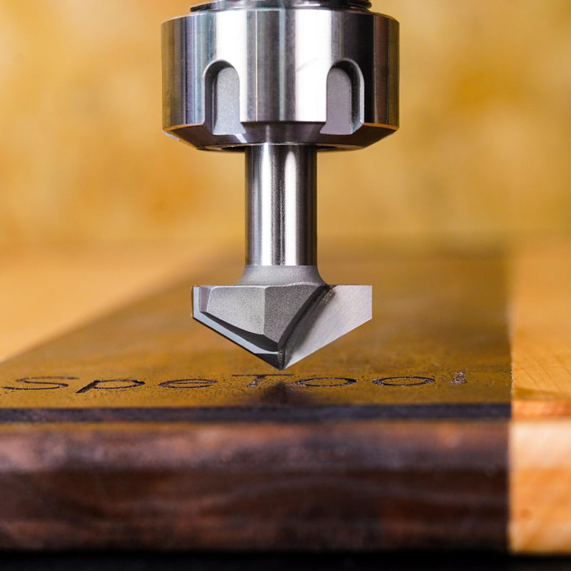 SpeTool 120 Degree V Groove Router Bit 1/2 Inch Shank 1-1/4 Inch Cutting Diameter, Carbide Tip CNC V Bit for Woodwroking Chamfer Bevel Cutter Engraving Tool 120°-D1/2"