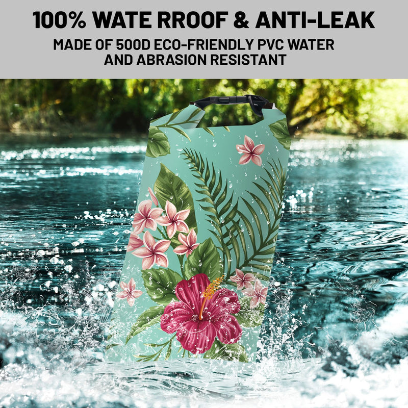 Waterproof Dry Bag,Roll Top Tropical Summer Watercolor Hibiscus Waterproof Backpack 5L/10L/20L Floating and Lightweight Bags for Kayaking, Boating, Swimming and Camping with Waterproof Phone Case 10L