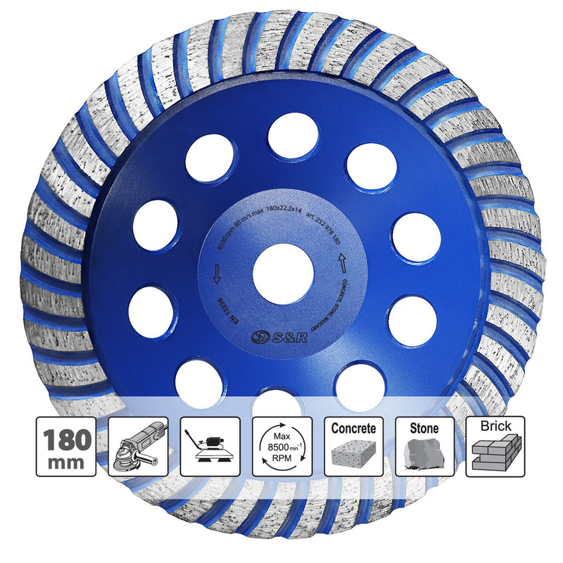 S&R diamond cup wheel in professional quality, UNIVERSAL for concrete, granite, natural stone, artificial stone, screed for angle grinders (Ø = 180 mm) Ø = 180 mm